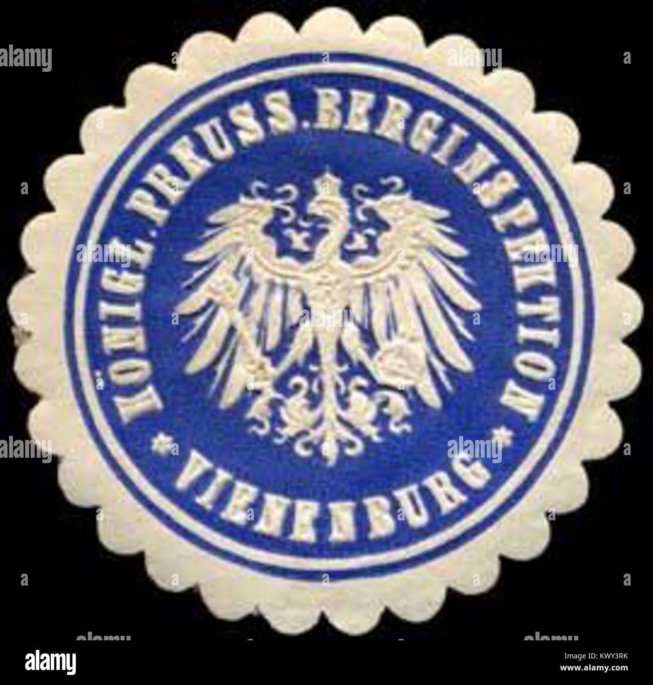 Sceau de l'inspection minière prussienne à Vienenburg, utilisé pour les documents officiels relatifs à la réglementation et à l'administration minières, reflétant la surveillance industrielle. Banque D'Images