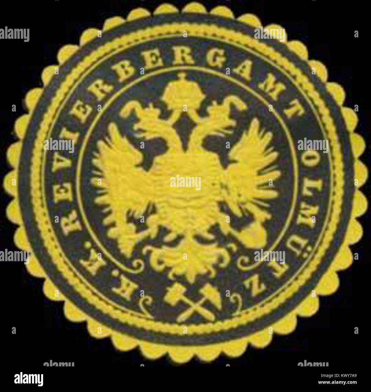 Sceau de l'Office minier impérial-royal de Olmütz utilisé pour la documentation administrative et réglementaire officielle dans le secteur minier Banque D'Images