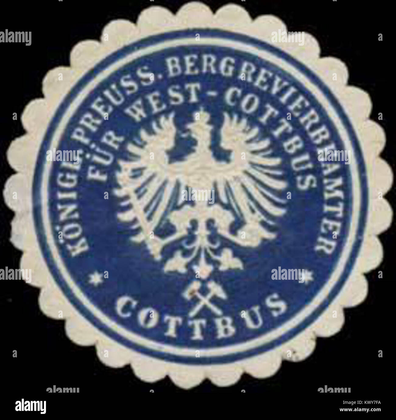 Sceau du Royal Prussian Mining District Officer pour West-Cottbus, représentant la supervision des opérations minières, la documentation officielle et l'autorité administrative. Banque D'Images