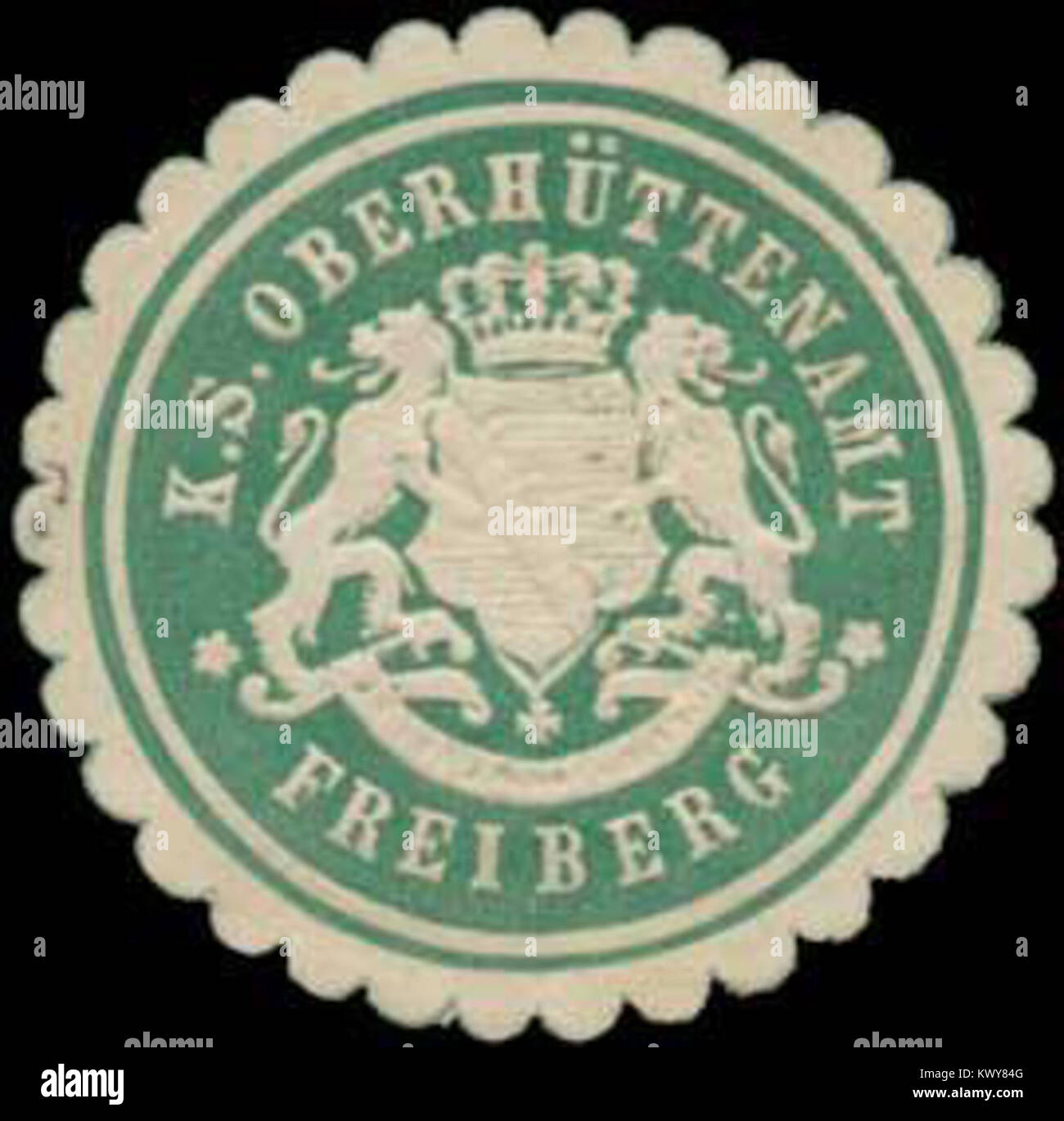 Un sceau royal saxon du Oberhüttenamt (bureau de surveillance minière), utilisé pour authentifier les documents de l'administration minière et refléter la réglementation industrielle de cette époque. Banque D'Images