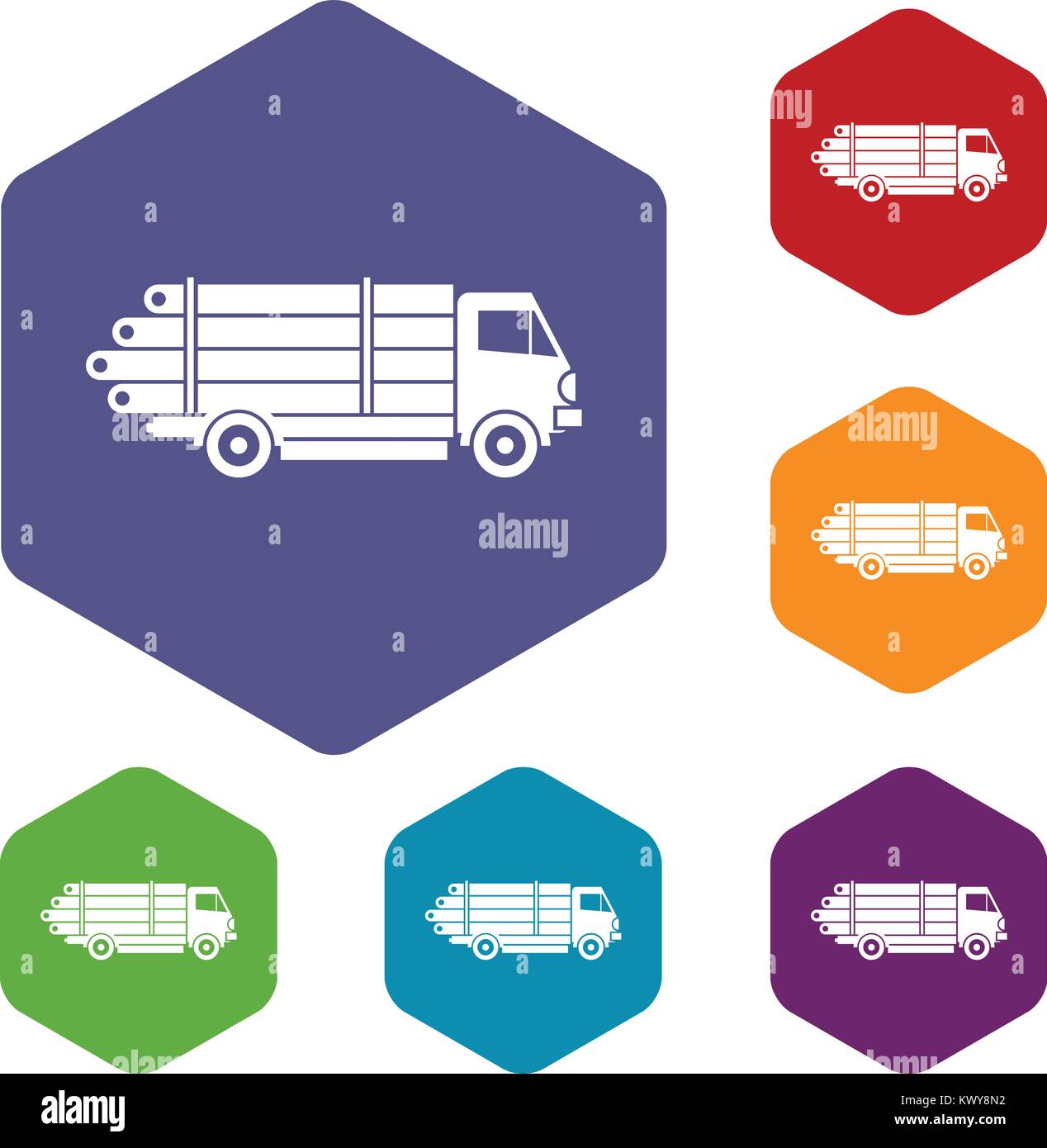 Log chariot avec la pile de billots icons set Illustration de Vecteur