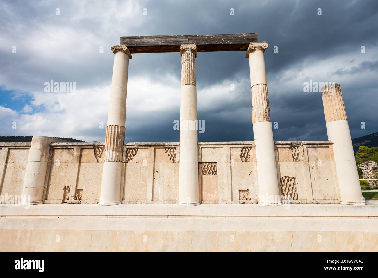 Abaton d'Epidaure au sanctuaire en Grèce. Epidaure est une ancienne ville dédiée à l'ancien dieu grec de la médecine Asclépios. Banque D'Images