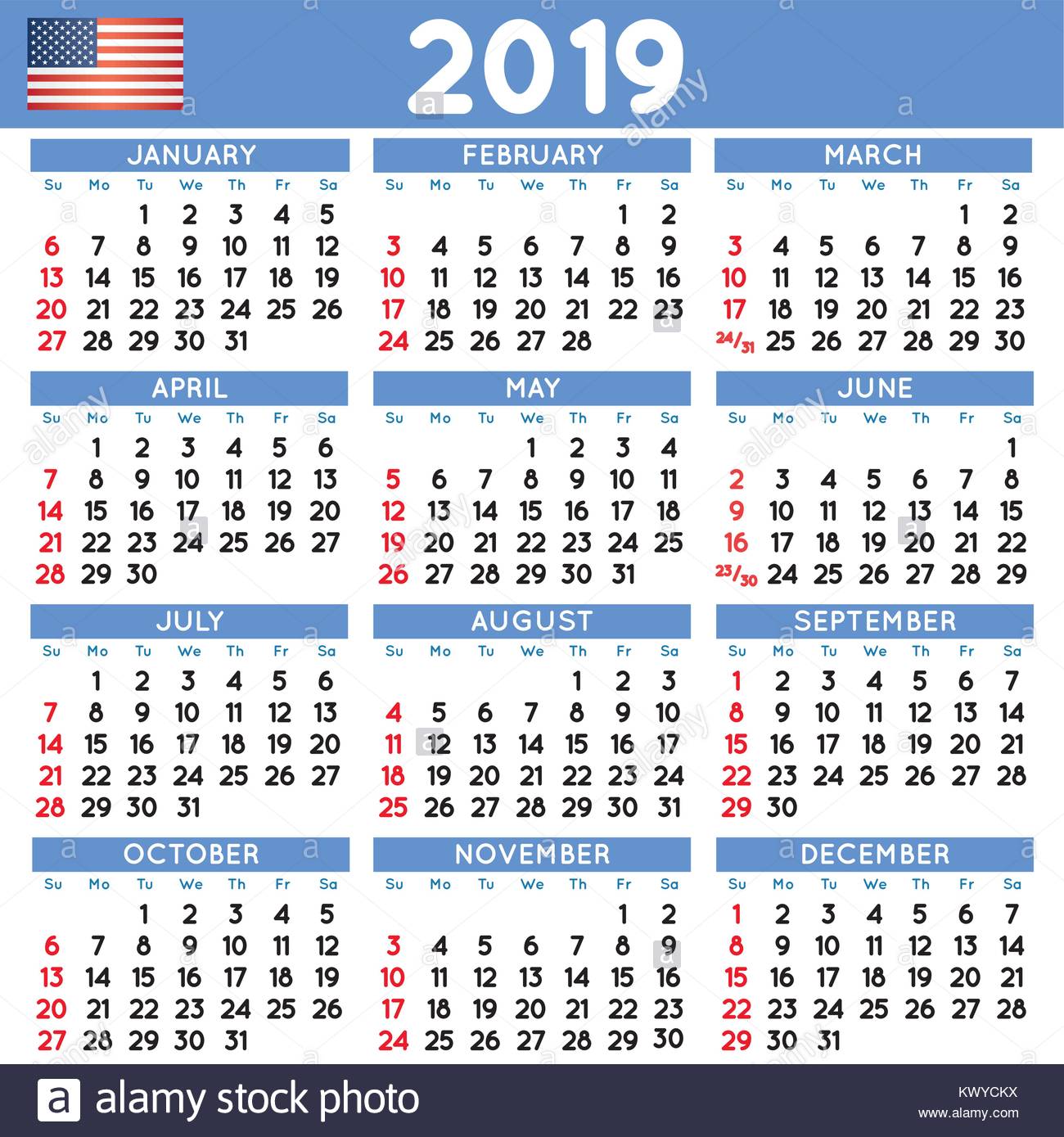 2019 Calendrier carré élégant english USA. Année 2019 ... 2019 Calendrier carré élégant english USA. Année 2019 ...