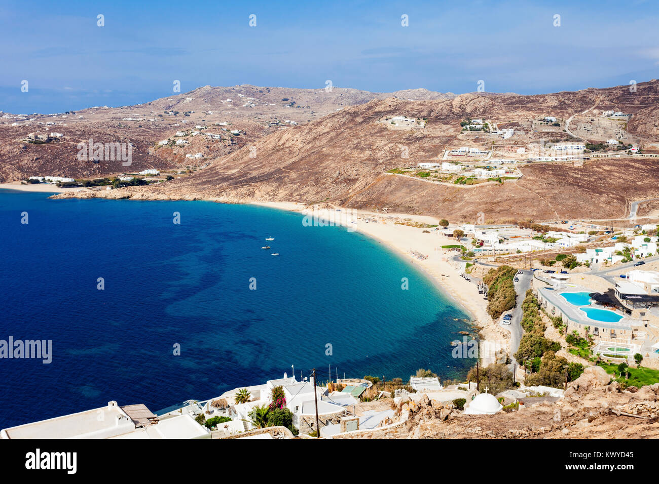 Elia Beach sur l'île de Mykonos, Cyclades en Grèce Banque D'Images