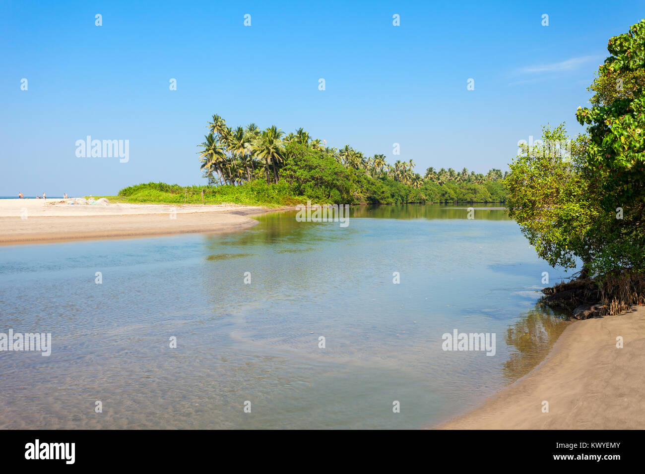 Lagune de beauté et la plage à Goa, Inde Banque D'Images