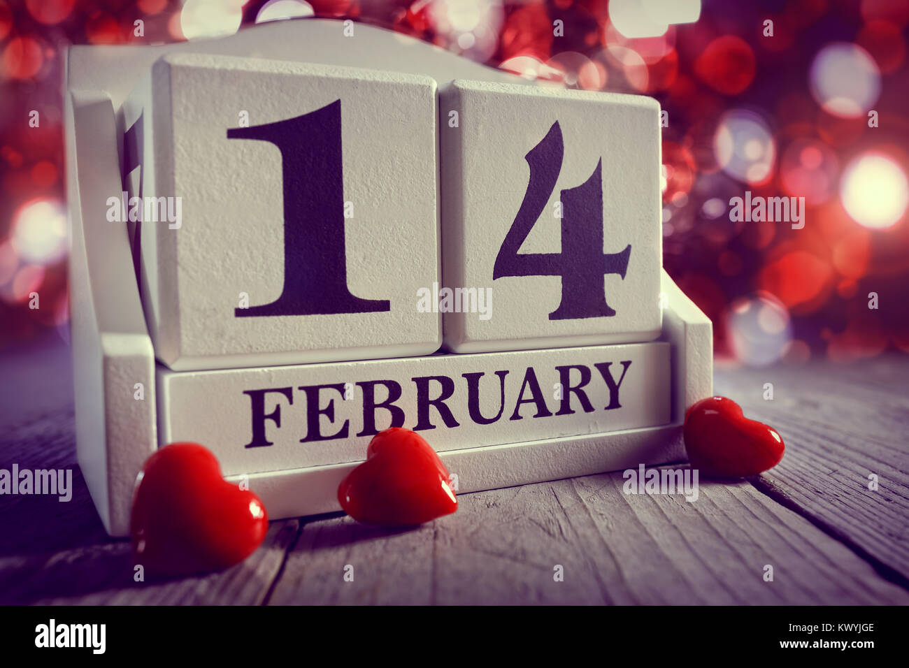 Valentines Day 14 février calendrier avec coeur rouge Banque D'Images