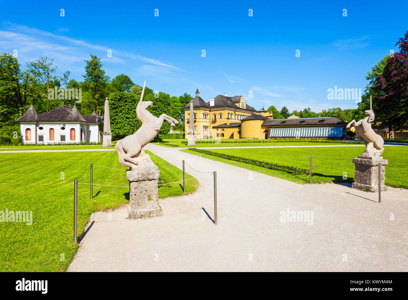 Palais Hellbrunn ou Schloss Hellbrunn à Salzbourg, Autriche. Palais Hellbrunn est une villa baroque précoce de la taille d'un palais dans un quartier sud de la Banque D'Images
