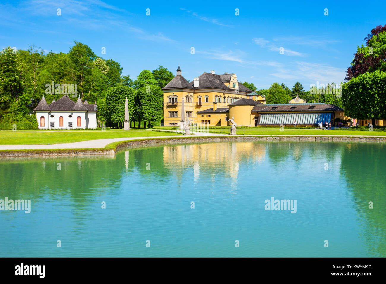 Palais Hellbrunn ou Schloss Hellbrunn à Salzbourg, Autriche. Palais Hellbrunn est une villa baroque précoce de la taille d'un palais dans un quartier sud de la Banque D'Images