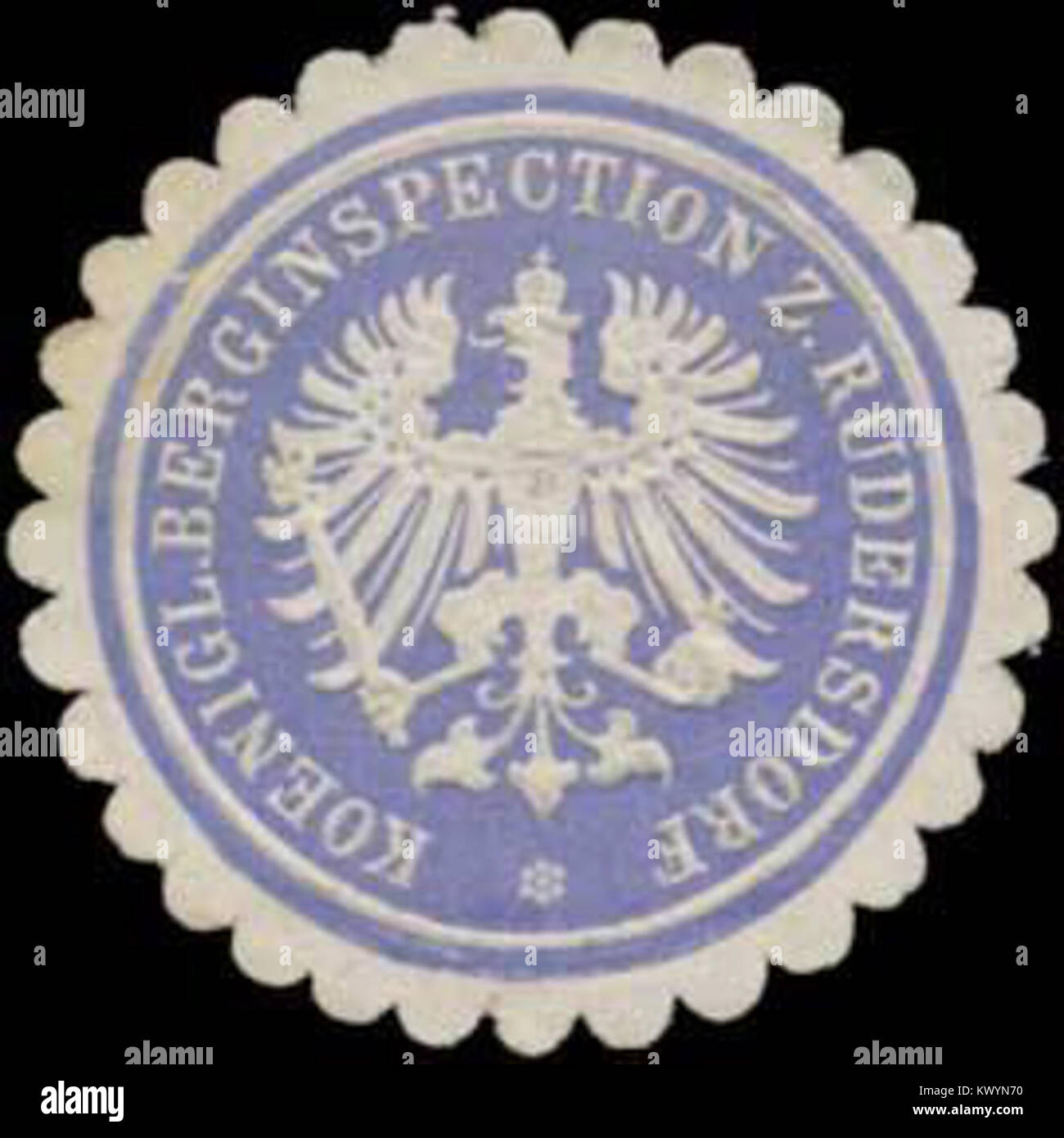 Ce Siegelmarke est le sceau officiel de l'inspection minière royale de Rüdersdorf, utilisé pour authentifier les dossiers administratifs miniers. Banque D'Images