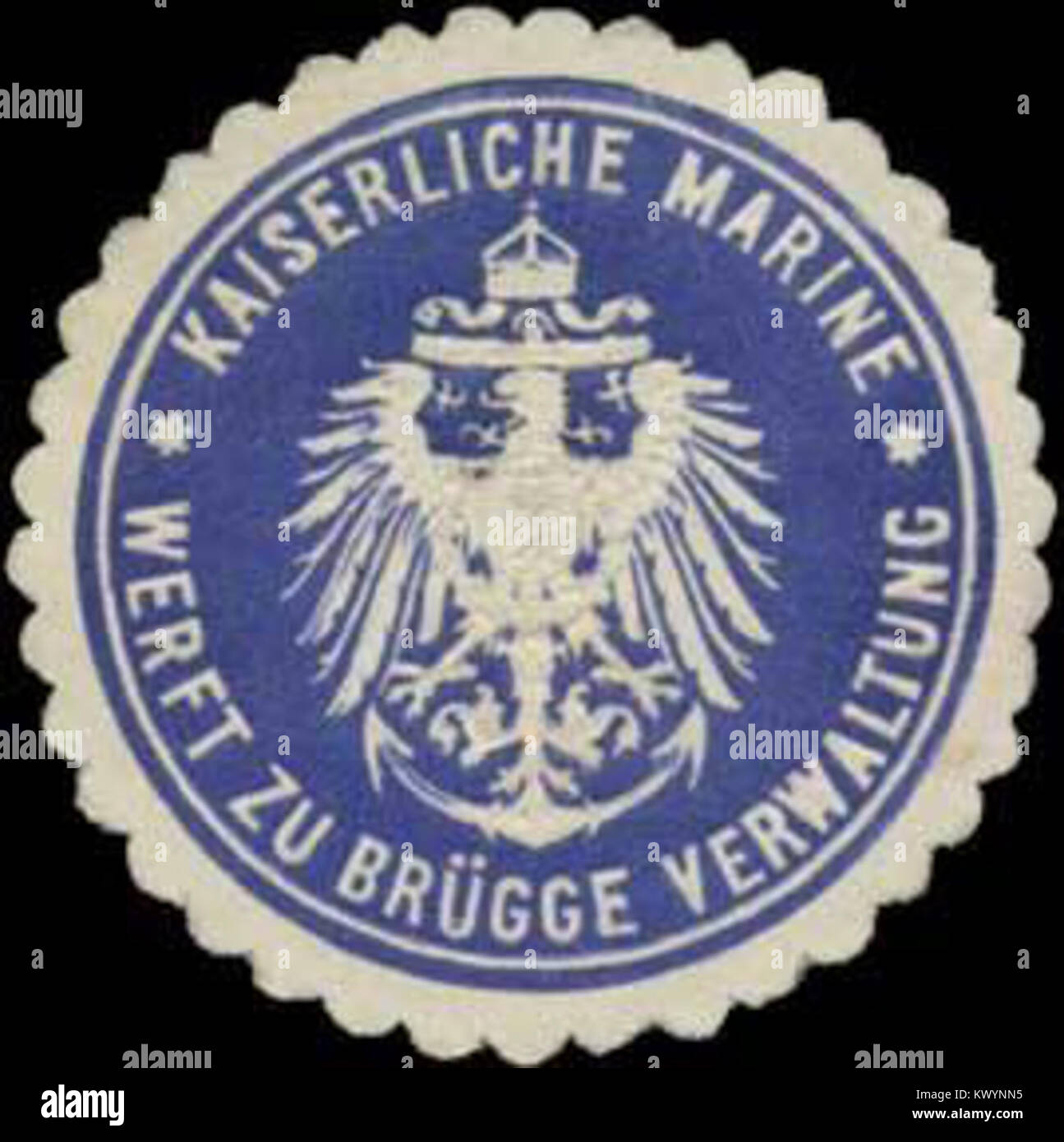 Le sceau du chantier naval de la Royal Navy à Bruges, en Belgique, a été utilisé pour la documentation officielle de la construction maritime et navale sous la monarchie, représentant l'administration de la construction navale et l'autorité navale. Banque D'Images