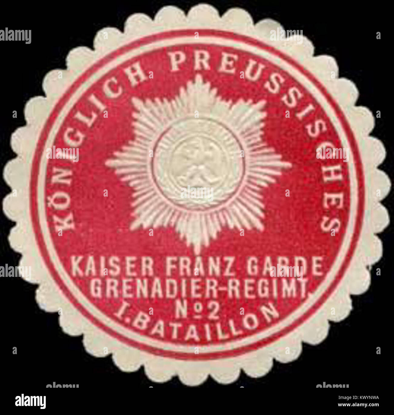 Le sceau du Kaiser Franz Guard Grenadier Regiment No 2, premier Bataillon, symbolisant l'héritage militaire du régiment dans l'Empire allemand. Banque D'Images