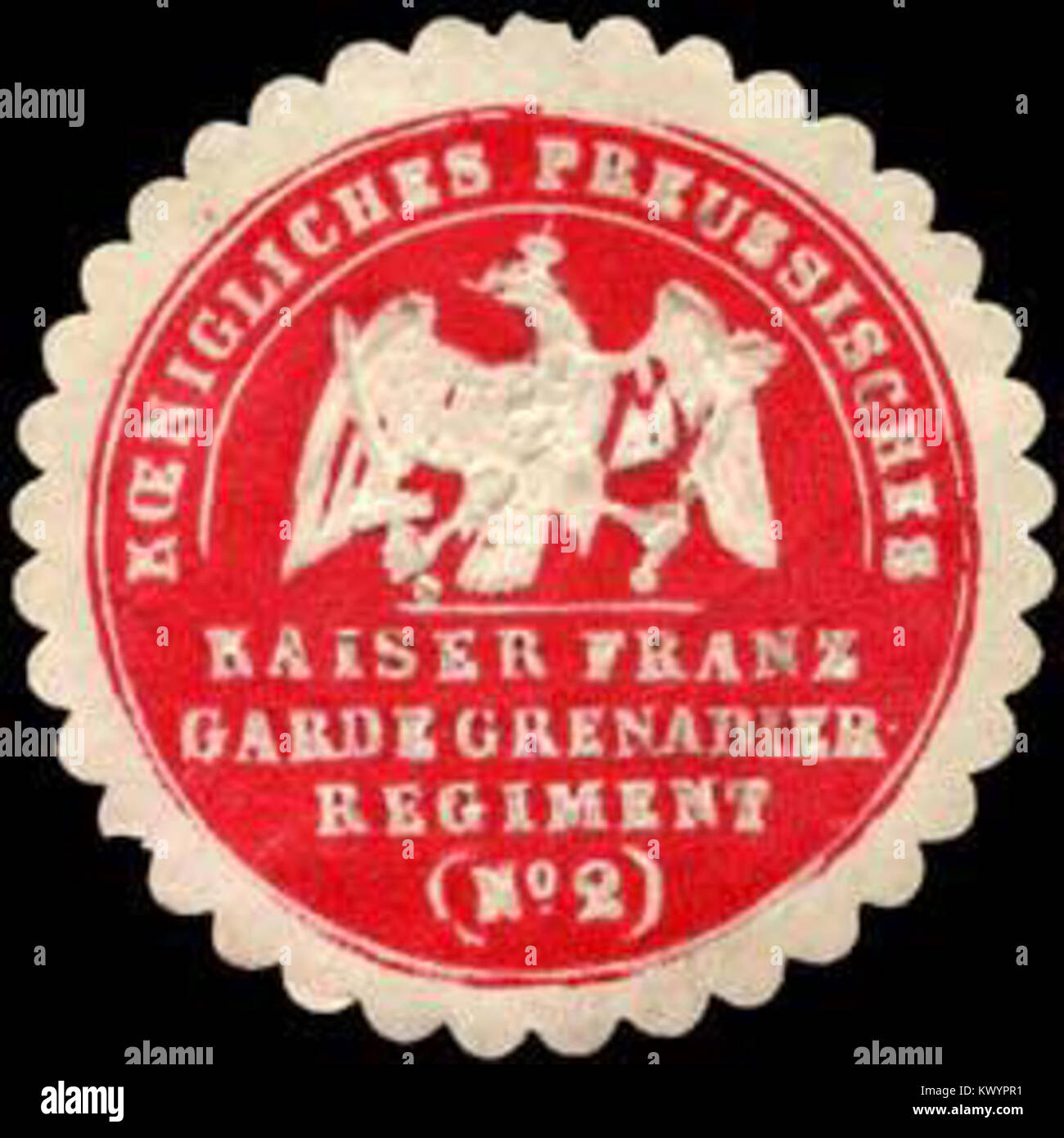 Un sceau marquant le Royal Prussian Kaiser Franz Guard Grenadier Regiment No 2, une unité militaire historique de l'Empire prussien. Banque D'Images