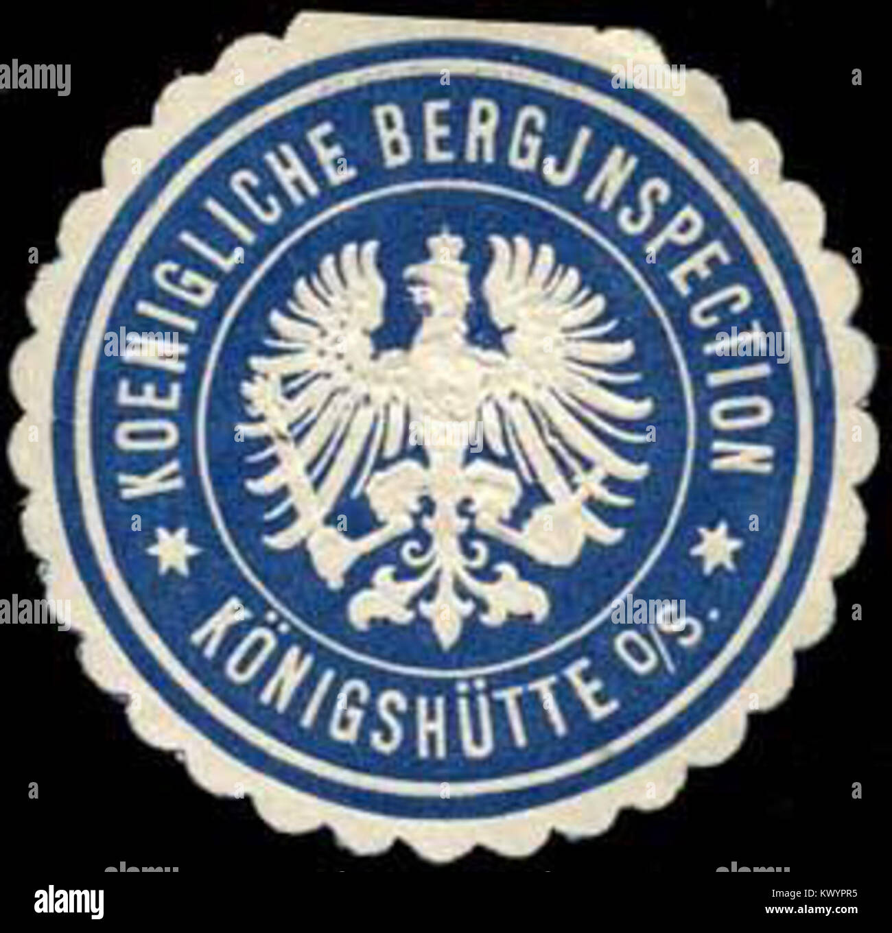 Sceau de l'inspection royale des mines de Königshütte, Royaume de Silésie, Allemagne, utilisé pour certifier les activités minières et faire respecter les règlements au cours du XIXe siècle. Banque D'Images