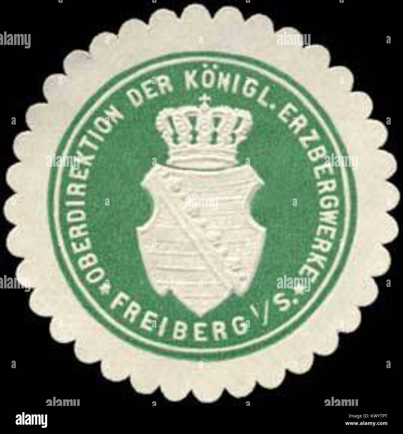 'Marque sceau de la Direction royale des travaux miniers de Freiberg, Saxe, représentant l'autorité administrative officielle sur les opérations minières et la documentation.' Banque D'Images