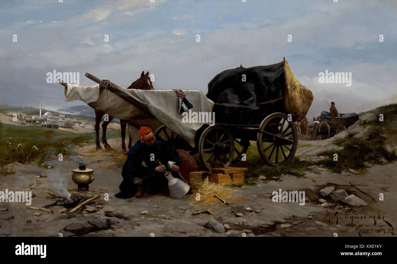 Wypoczynek w podróży de Michal Gorstkin-Wywiński explore le repos et les loisirs pendant les voyages, mettant en évidence les aspects culturels, sociaux et personnels des voyages au XXe siècle. Banque D'Images