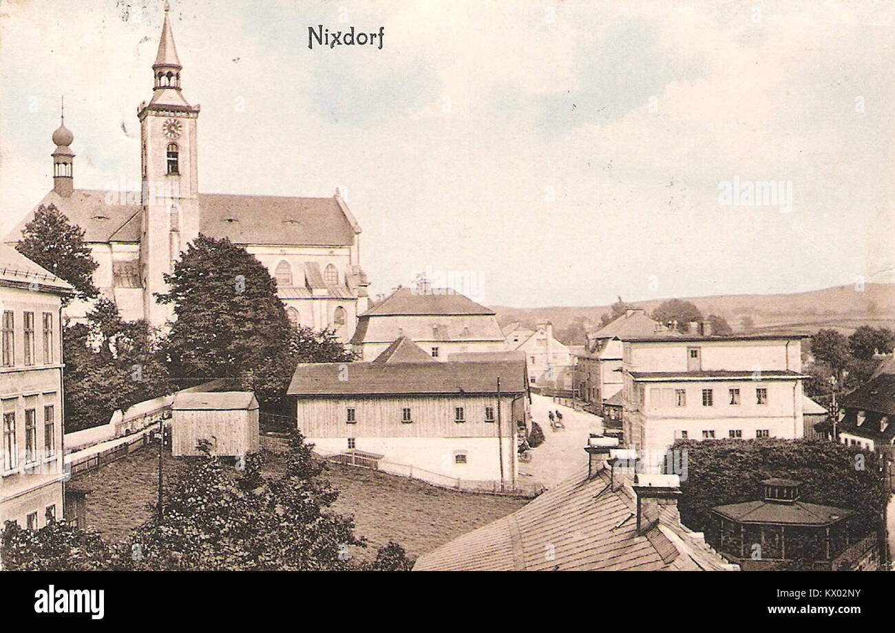 Cette référence à Mikulášovice (Nixdorf b44) documente l’emplacement et le contexte historique de la ville en République tchèque, mettant en évidence la géographie régionale et l’importance municipale. Banque D'Images