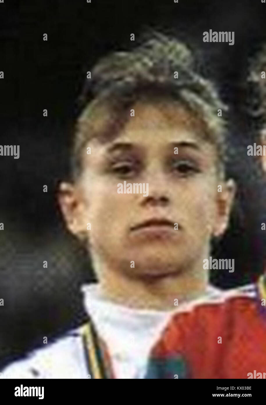 Cette image montre une photographie recadrée des Jeux olympiques de 1992, mettant en vedette les athlètes Milošovici, Ónodi et Lysenko. Les athlètes sont capturés lors de leur compétition aux Jeux Olympiques de Barcelone, en Espagne. Banque D'Images