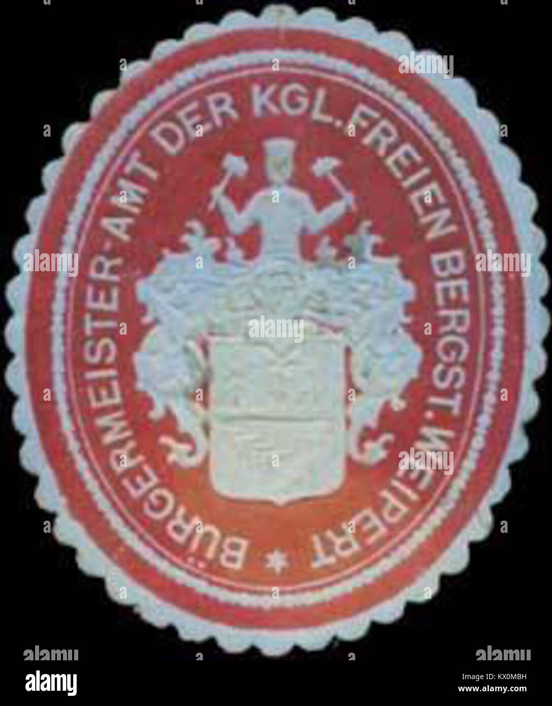 Sceau du bureau du maire de la ville minière royale de Weipert, Allemagne, utilisé dans la gouvernance municipale et la documentation officielle. Banque D'Images