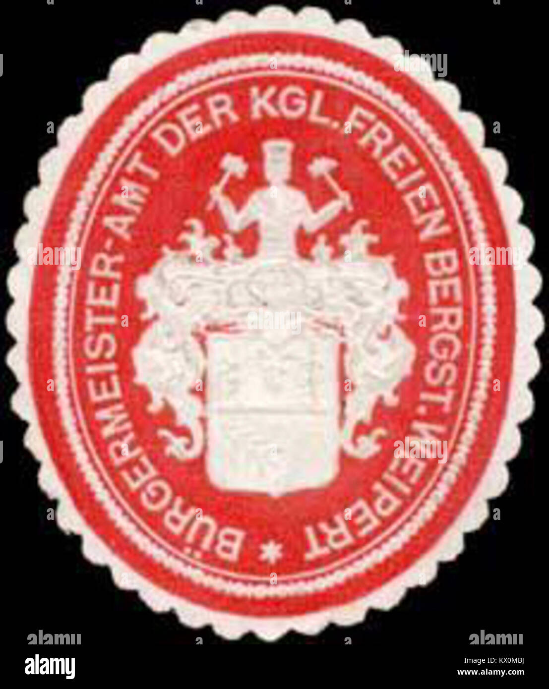 Un sceau du bureau du maire de la ville minière libre royale de Weipert, reflétant l'autorité municipale, les fonctions administratives et la gouvernance civique. Banque D'Images