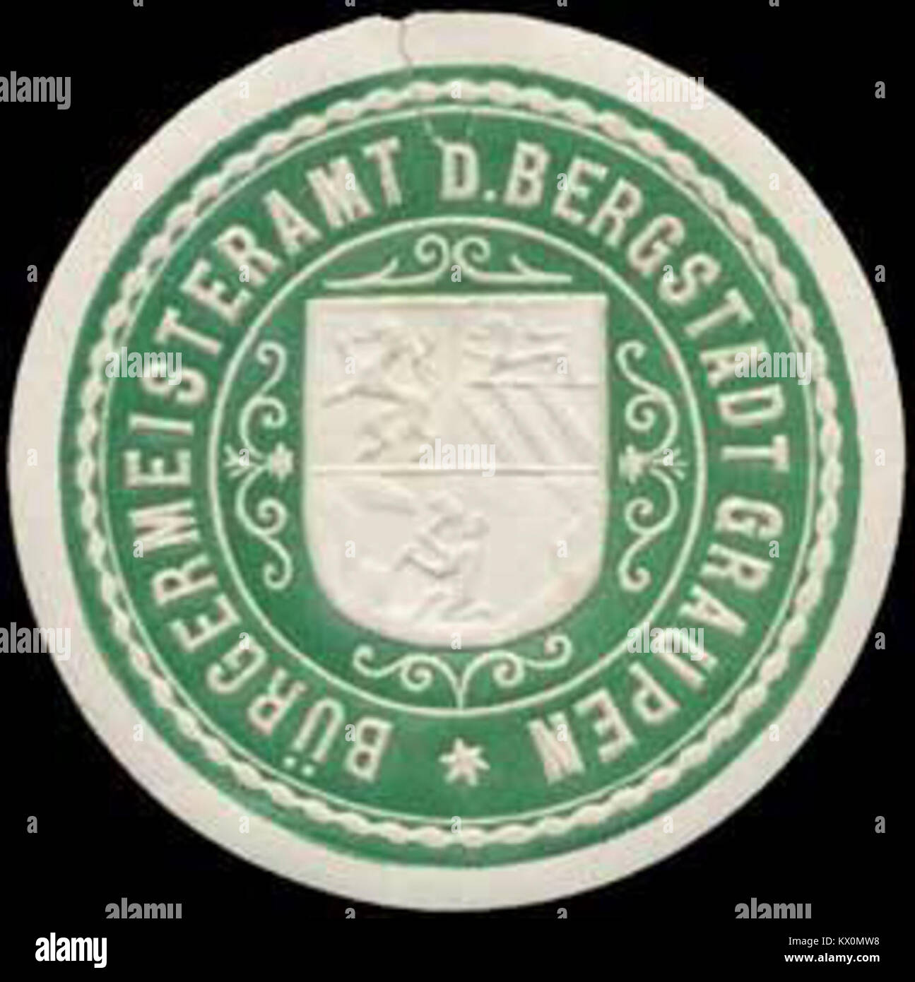 Sceau du bureau du maire de Graupen, une ville minière, représentant la gouvernance municipale et la documentation administrative officielle. Banque D'Images