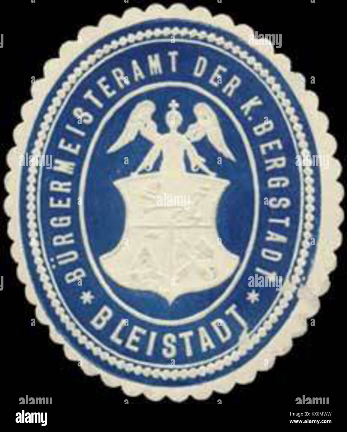 Ce sceau représente le bureau du maire de la ville minière royale de Bleistadt, utilisé à des fins administratives et municipales officielles. Banque D'Images