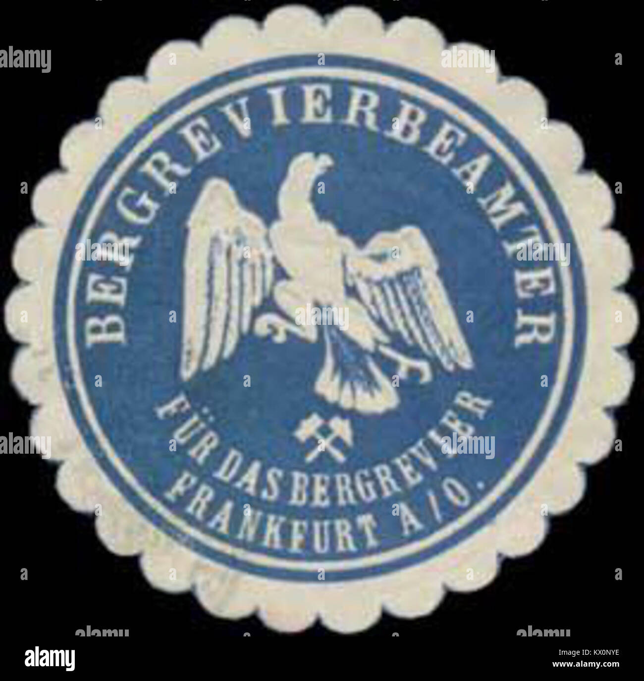 Timbre Siegelmarke utilisé par le Bergrevierbeamter de Francfort-Oder pour authentifier les documents miniers officiels. Banque D'Images