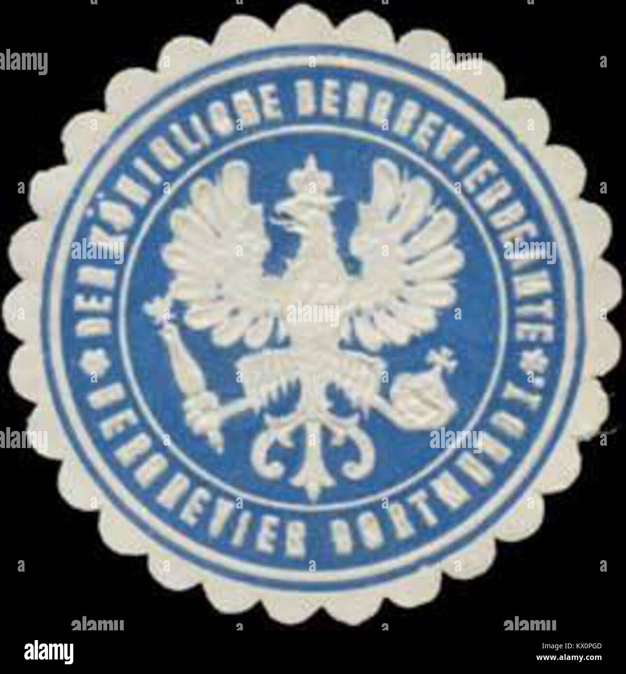 Le sceau Royal Mining District Officer signifie l'autorité officielle, la surveillance administrative et la réglementation des opérations minières dans la région. Banque D'Images