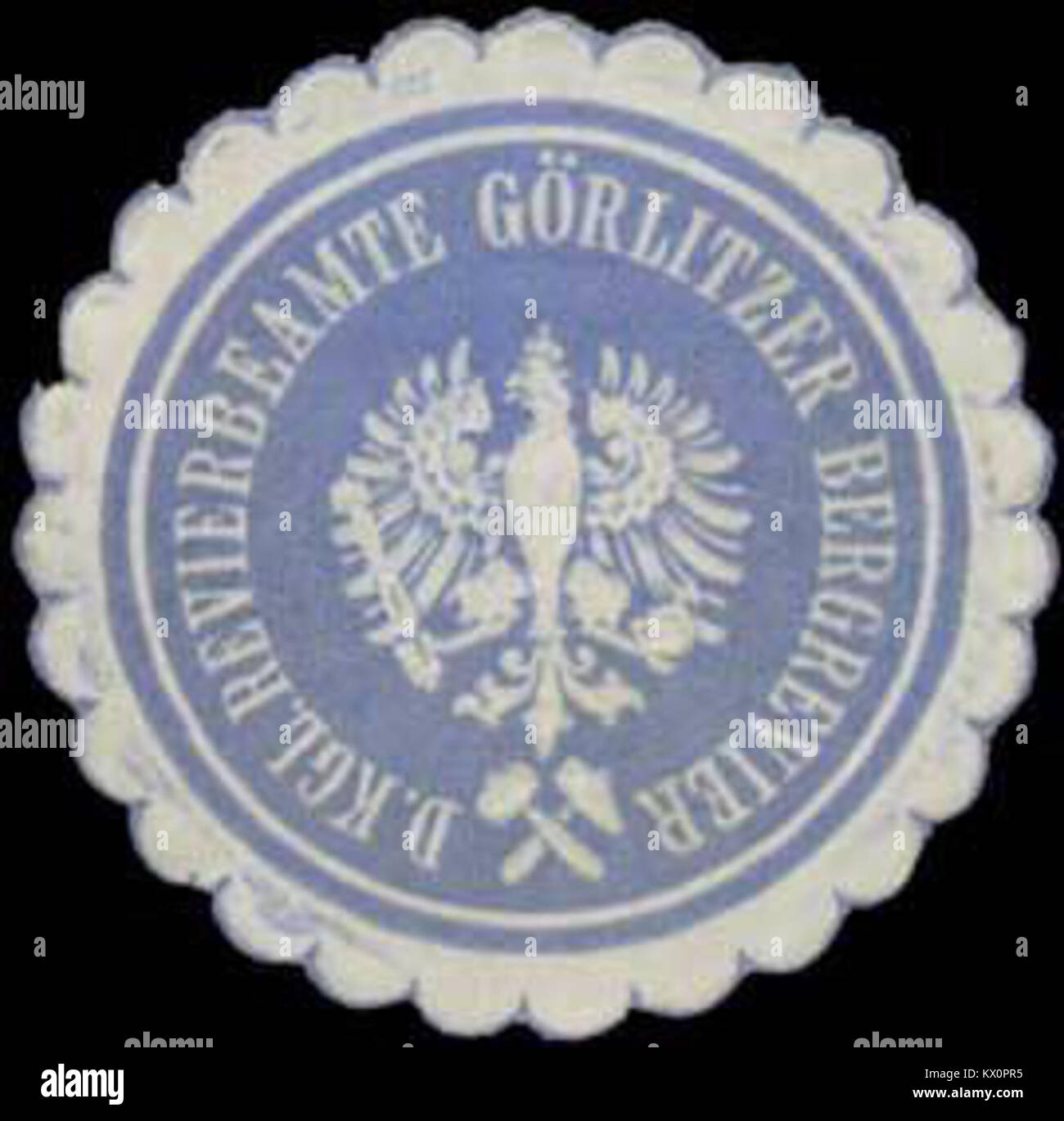 Le Siegelmarke du K. Revierbeamte pour le Görlitzer Bergrevier a été utilisé comme sceau officiel pour les documents administratifs dans le district minier de Görlitz. Banque D'Images