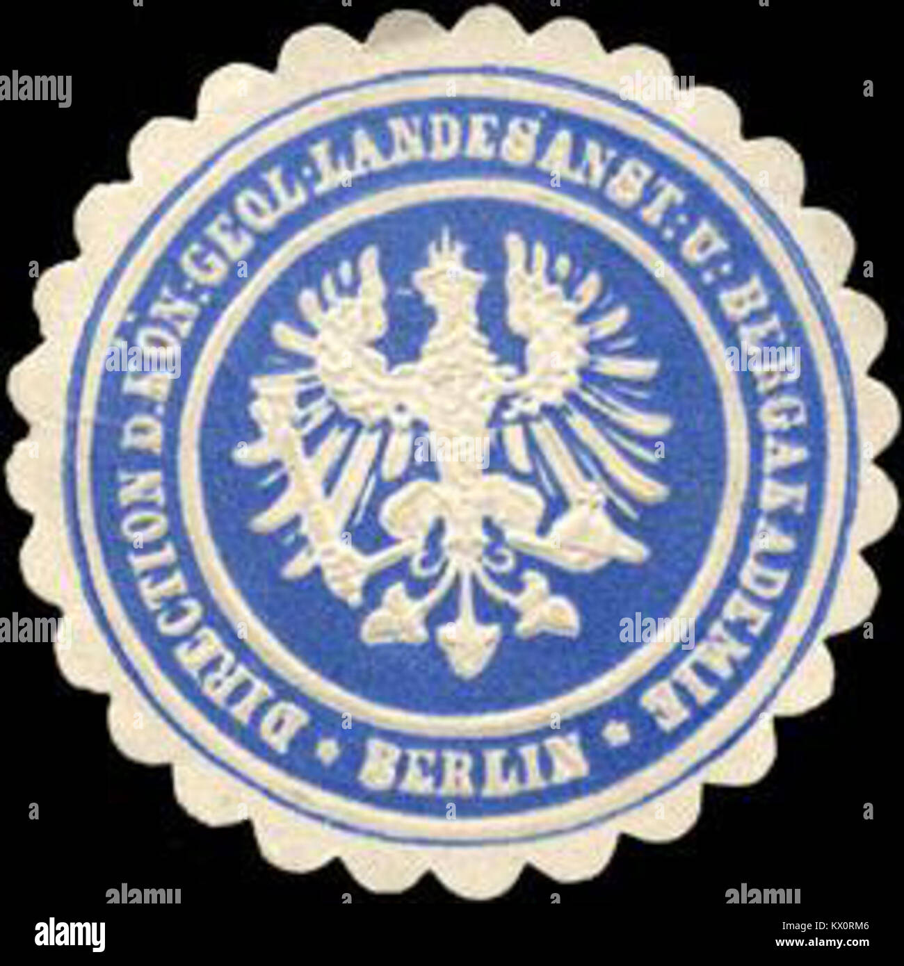 Sceau de l'Institut royal de géologie et de l'Académie minière de Berlin, Allemagne, représentant l'autorité scientifique en géologie et en exploitation minière au XIXe siècle. Banque D'Images