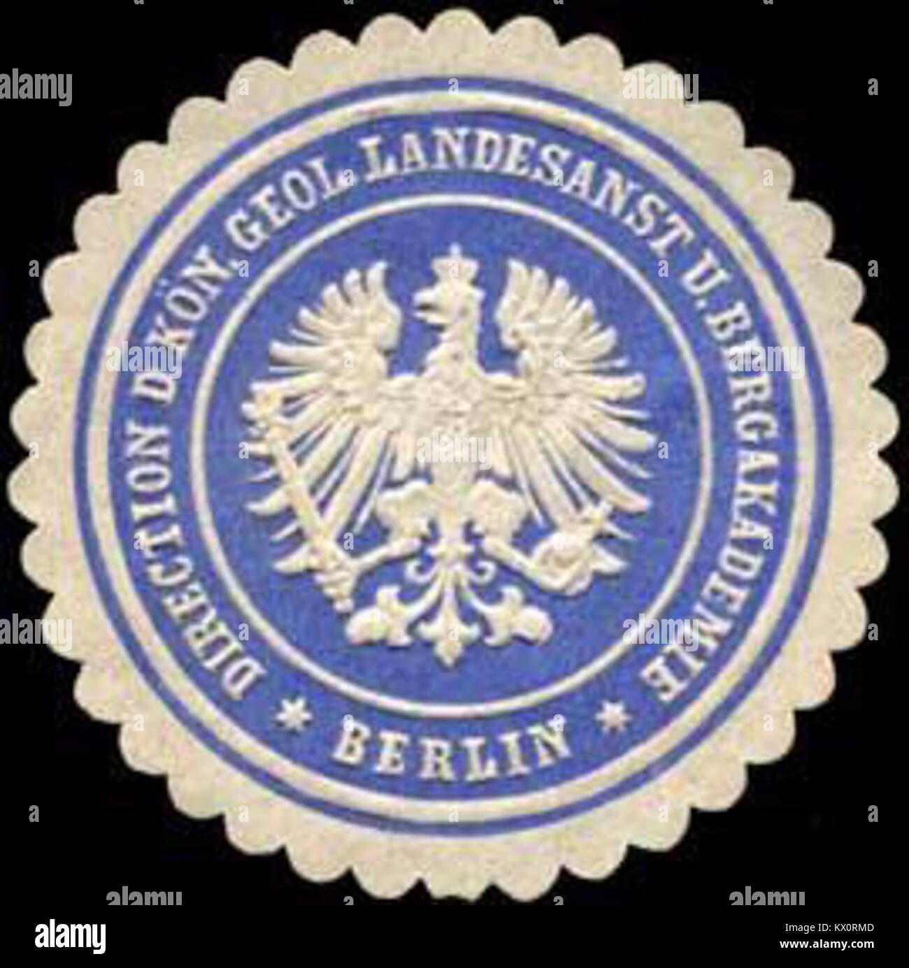 Ce sceau représente la direction de l'Institut royal géologique et de l'Académie minière de Berlin, Allemagne, utilisé à des fins scientifiques et administratives. Banque D'Images