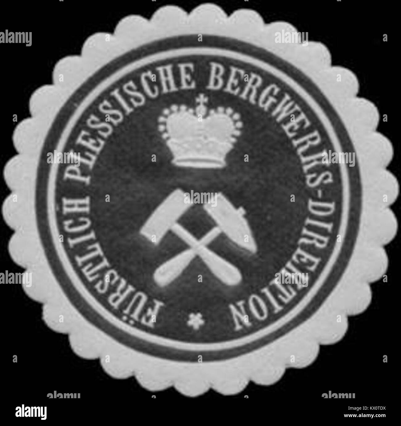 Le sceau de la Direction minière Princely Pless représente l'autorité administrative officielle qui supervise les opérations minières et la gestion industrielle dans la principauté. Banque D'Images