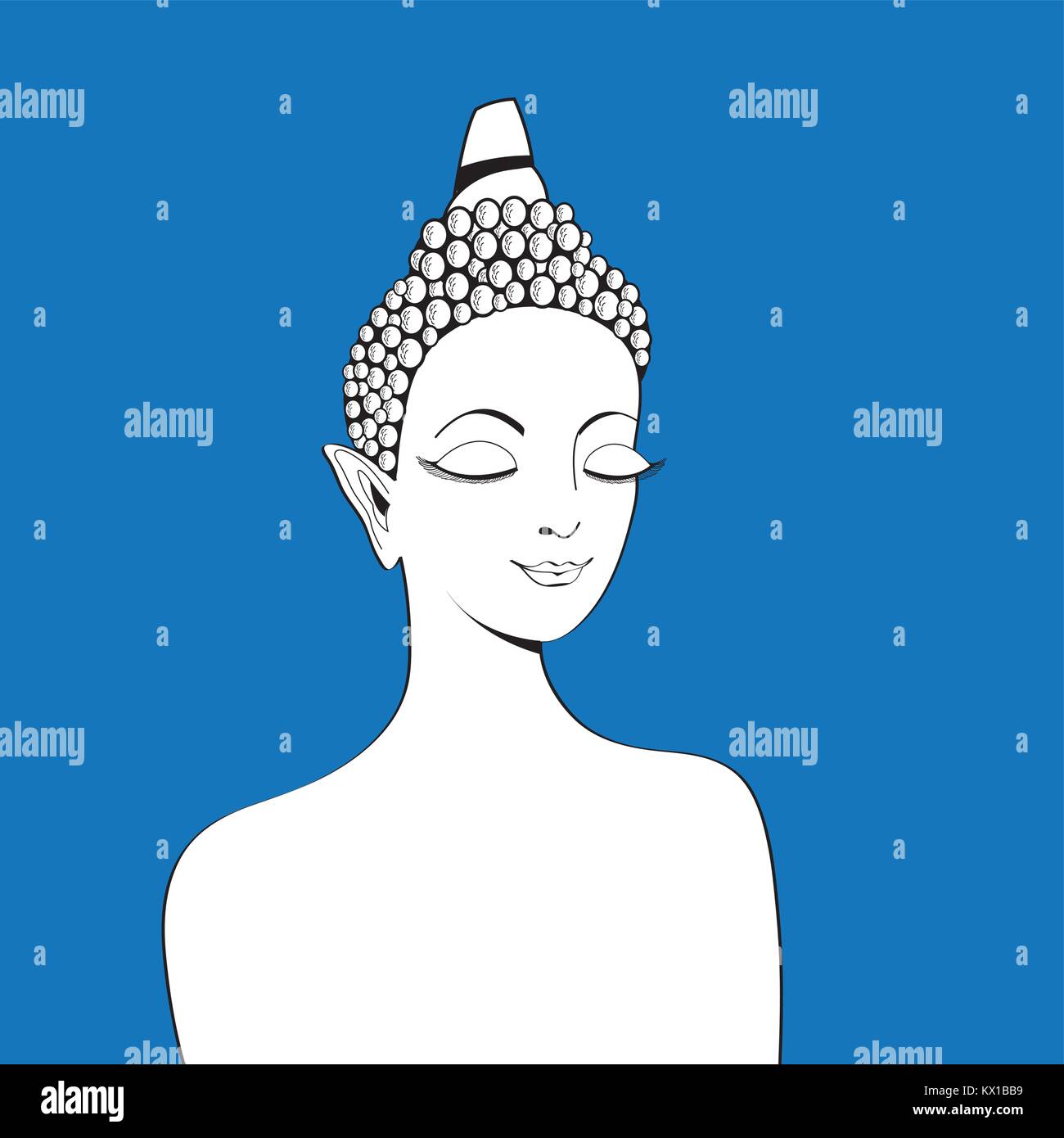 Les graphiques d'un beau portrait de Bouddha sur fond bleu Illustration de Vecteur