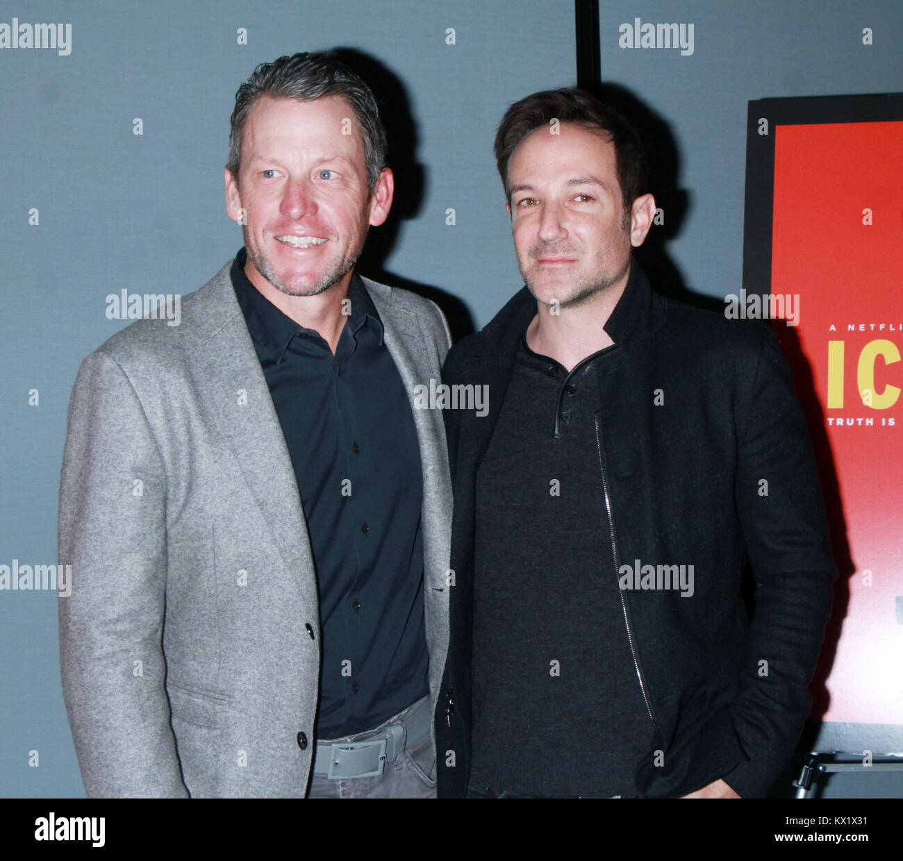 New York, NY, USA. 6 janvier, 2018. Lance Armstrong, Bryan Fogel au dépistage à Netflix's Icarus 1 Hôtel Pont de Brooklyn à Brooklyn, New York City le 6 janvier 2018. Credit : Rw/media/Alamy Punch Live News Banque D'Images