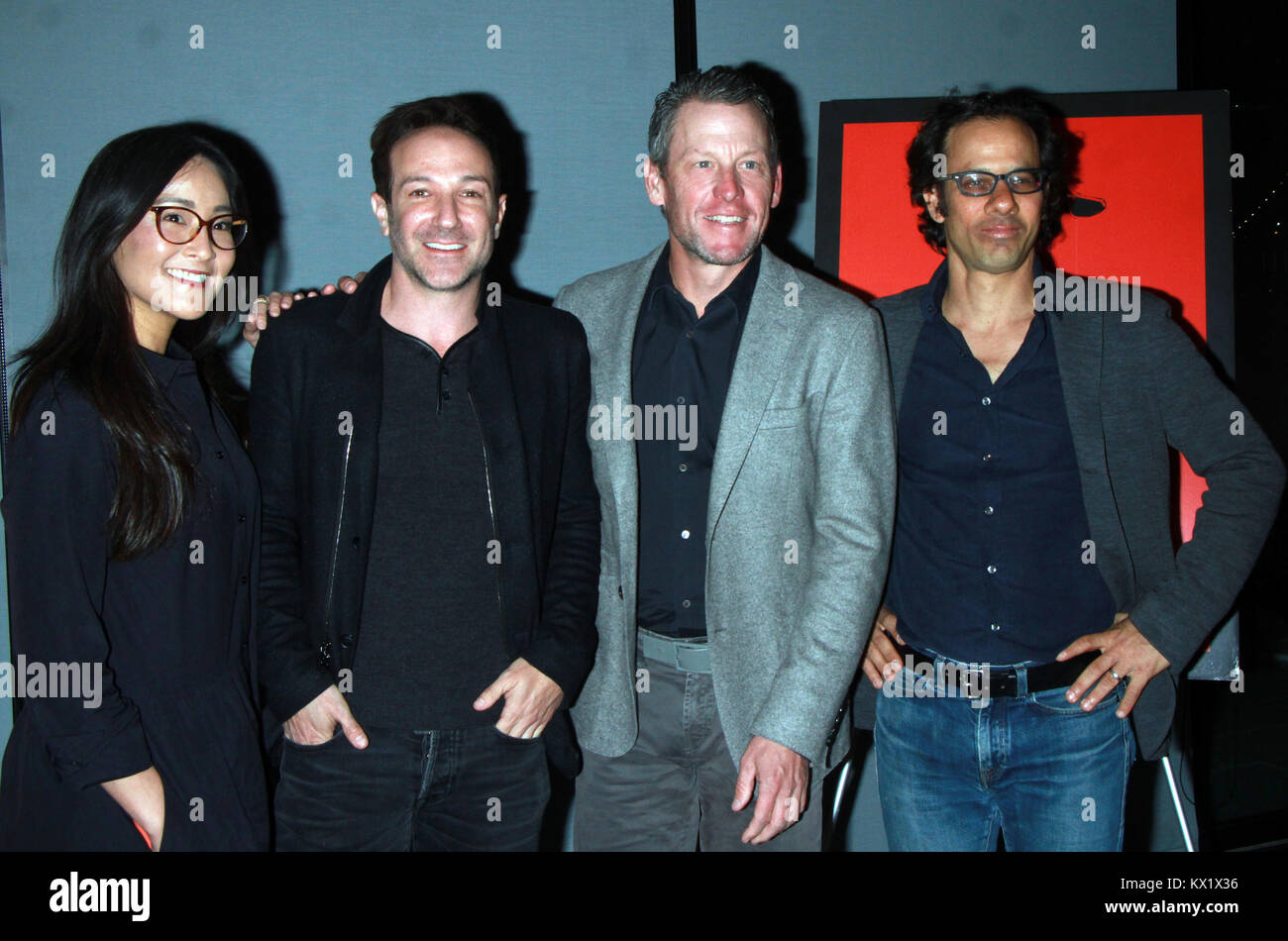 New York, NY, USA. 6 janvier, 2018. Bryan Fogel, Lance Armstrong, Robert Stone au dépistage à Netflix's Icarus 1 Hôtel Pont de Brooklyn à Brooklyn, New York City le 6 janvier 2018. Credit : Rw/media/Alamy Punch Live News Banque D'Images