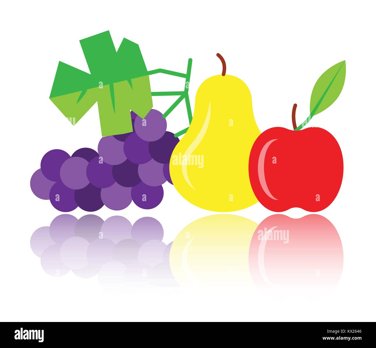 Colorful poire, pomme, raisin icône avec reflet d'ombre. Symbole de l'action modèle plat signe. Logo couleur fruits, imprimer, carte, étiquette concept graphique. Illustration de Vecteur
