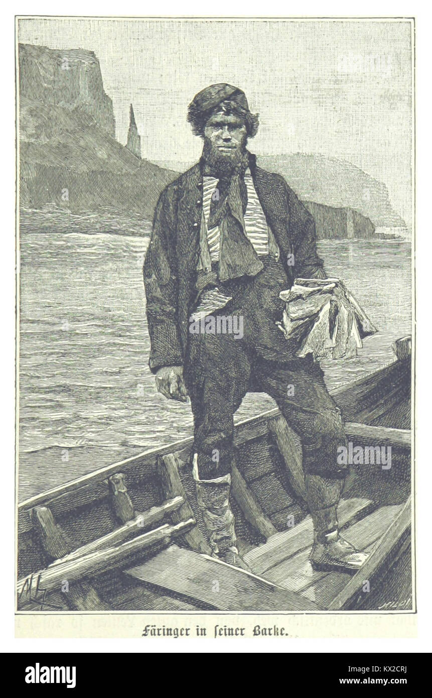 Cette illustration représente un Fähringer (traversier) dans son bateau, montrant les techniques traditionnelles de navigation et les méthodes de transport fluvial à la fin du XIXe siècle Banque D'Images