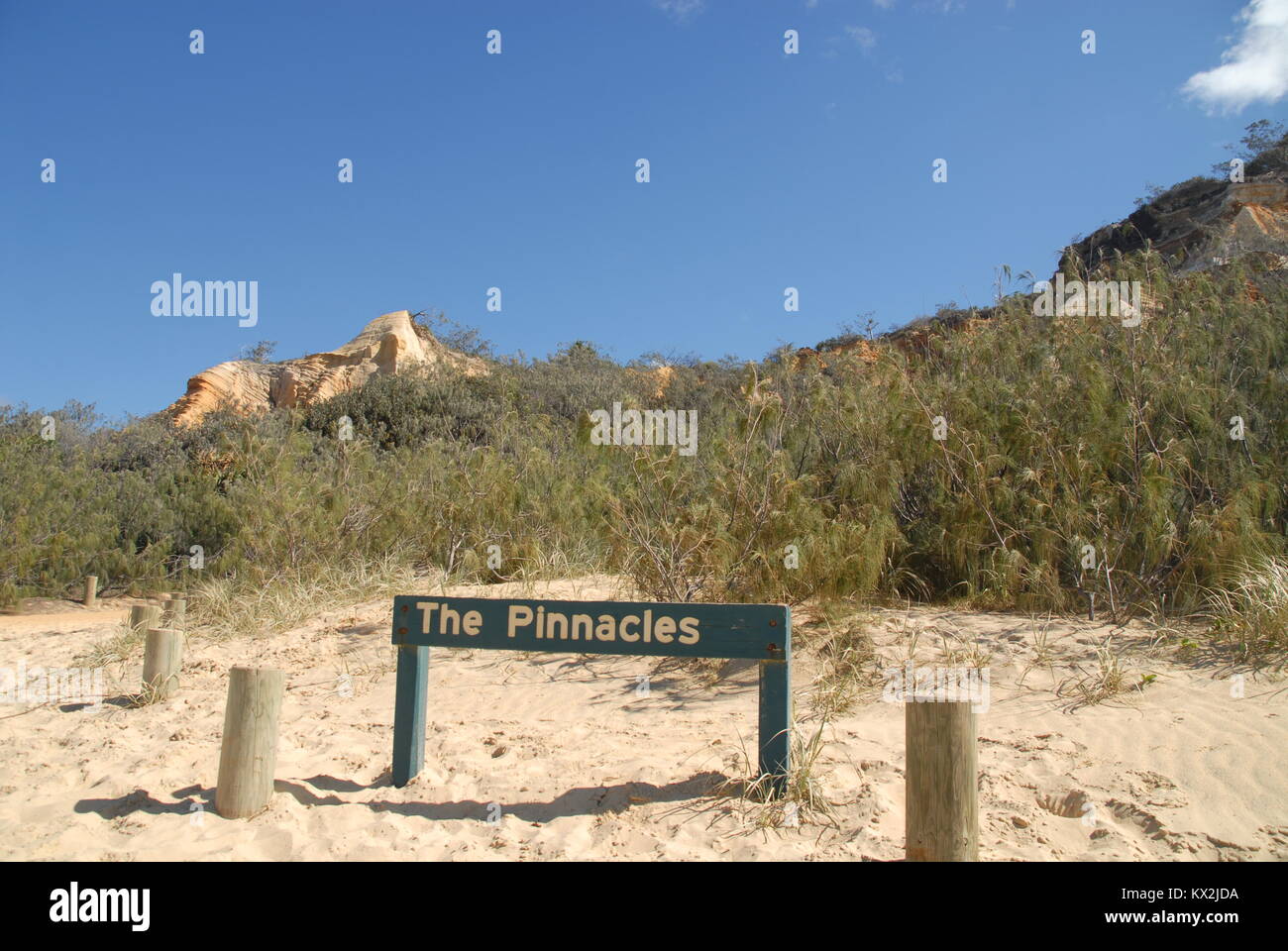 Les pinacles et panneau en bois sur Fraser Island, Australie Banque D'Images