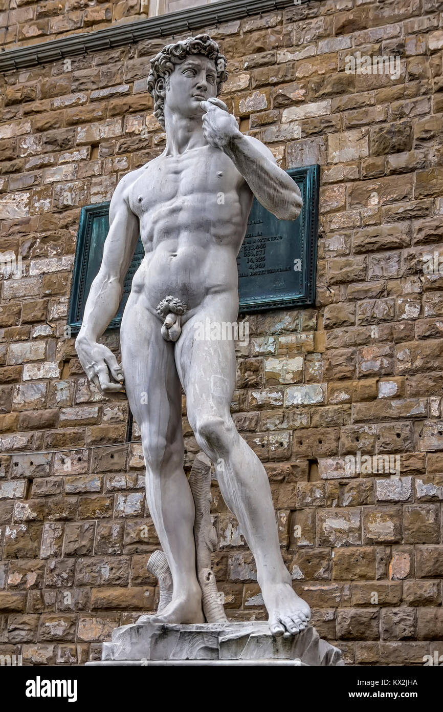 Le David de Michel-Ange dans la Piazza della Signoria Florence Banque D'Images