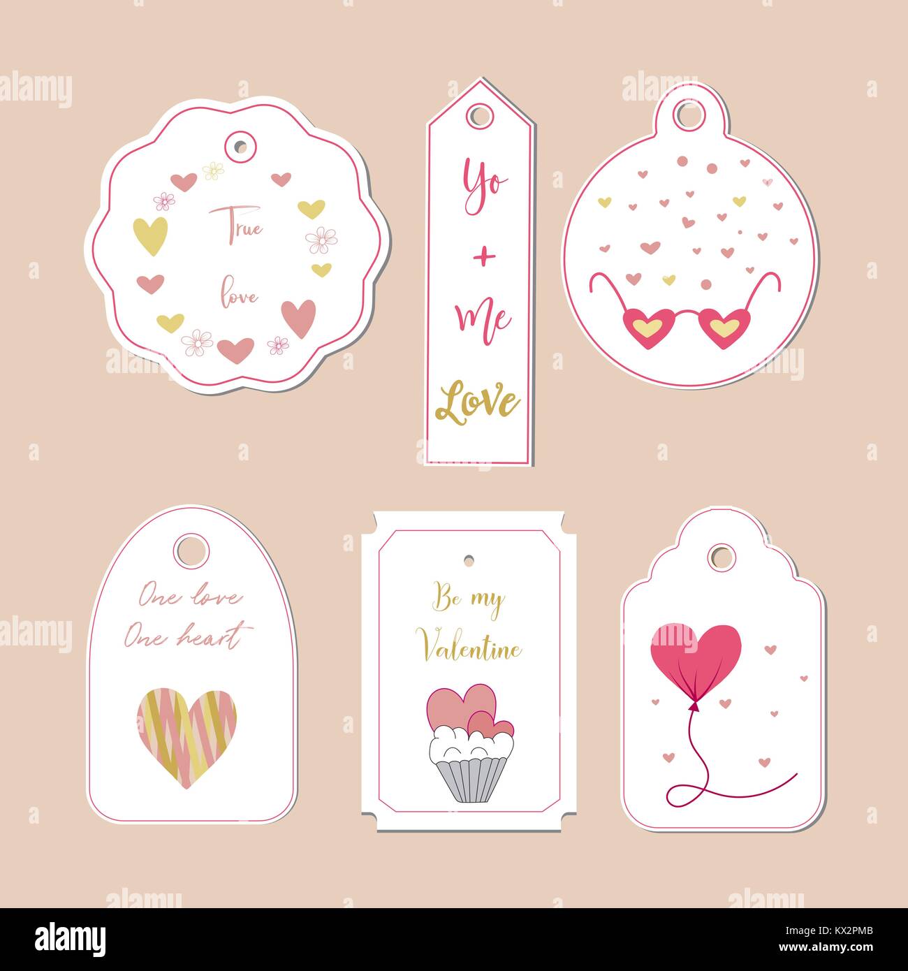 Les étiquettes à la main et collection d'éléments pour Valentine s Day.Les principaux symboles de la maison de vacances. Logo Vector, emblèmes, conception du texte. Utilisable pour des bannières, des cartes de vœux, cadeaux etc. Illustration de Vecteur