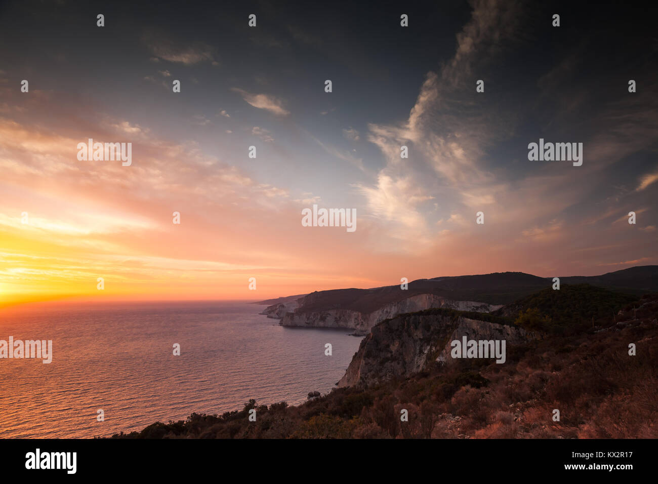 Paysage coloré avec Orange. Keri cap île grecque de Zakynthos, Mer Ionienne Banque D'Images