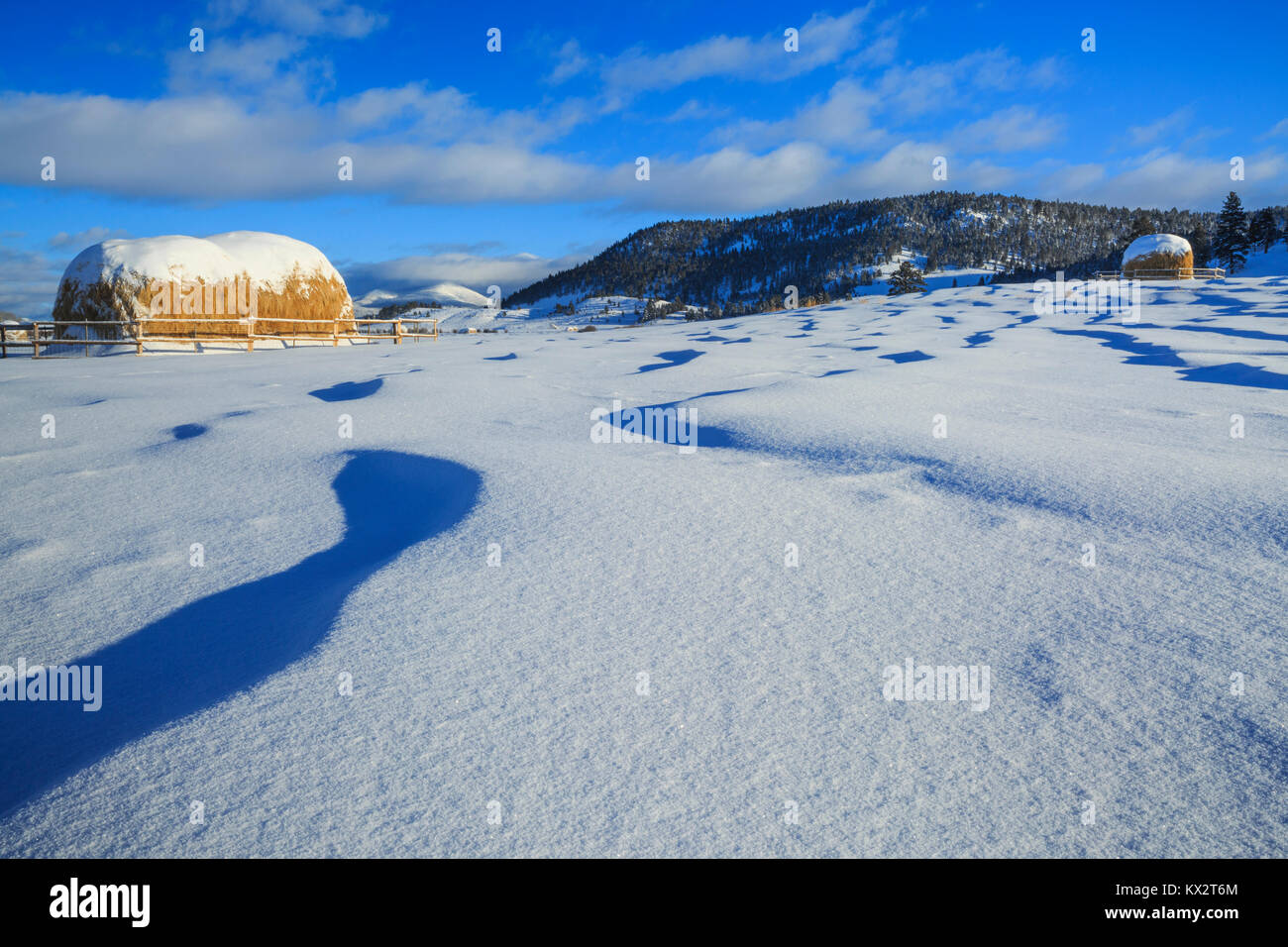 Les meules et les amoncellements de neige en dessous de la ligne de partage des eaux à proximité de avon, Montana Banque D'Images