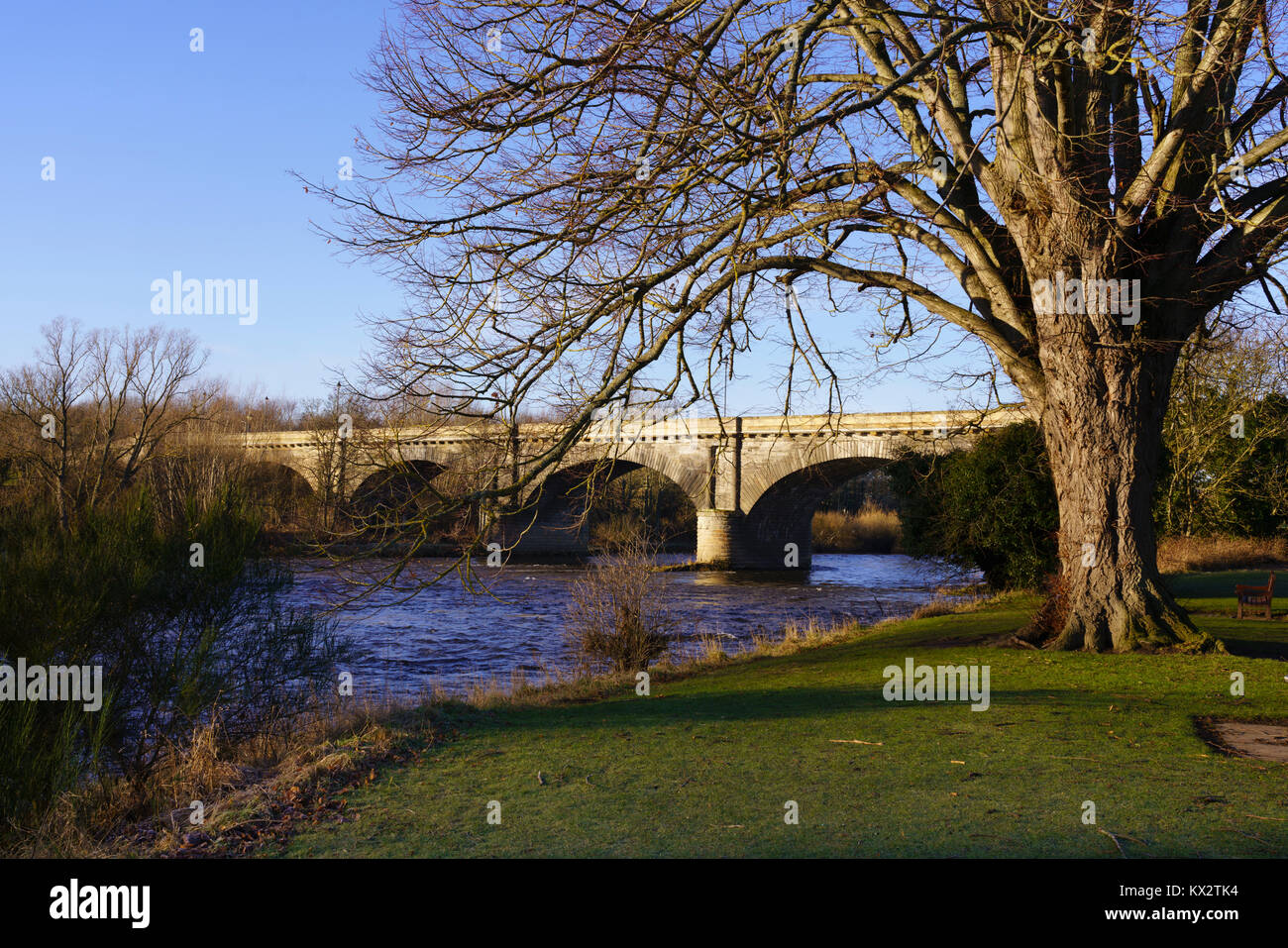 Kelso, Scottish Borders, UK - le pont sur la rivière Tweed, par John Rennie l'ancien, la construction a commencé en 1800. Vu de Mayfield. Banque D'Images Kelso, Scottish Borders, UK - le pont sur la rivière Tweed, par John Rennie l'ancien, la construction a commencé en 1800. Vu de Mayfield. Banque D'Images