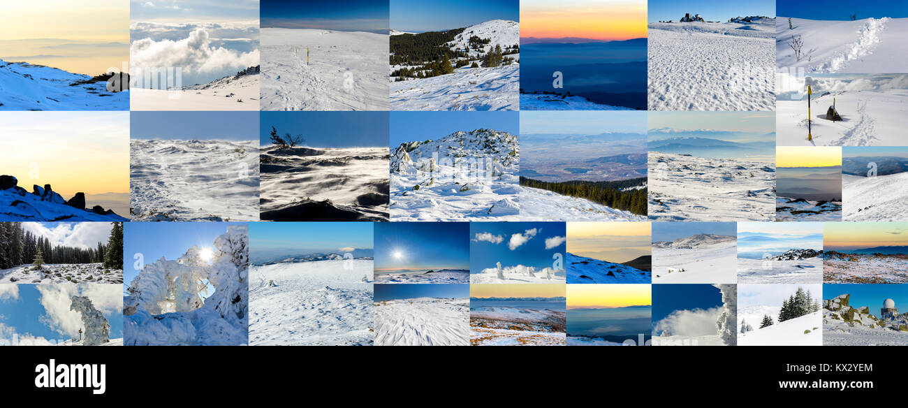 Collage de différentes photos d'hiver, le ratio d'aspect pour la photo de couverture de réseau social Banque D'Images