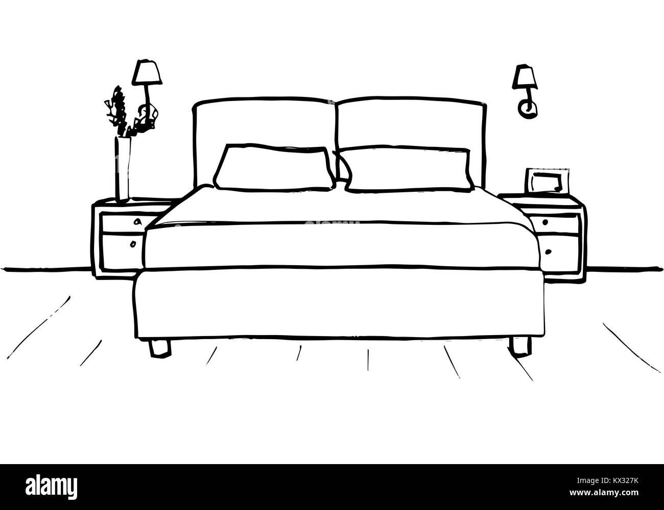 Croquis dessinés à la main. Croquis d'un linéaire de l'intérieur. Ligne croquis chambres. Vector illustration. Plan de salle. Illustration de Vecteur