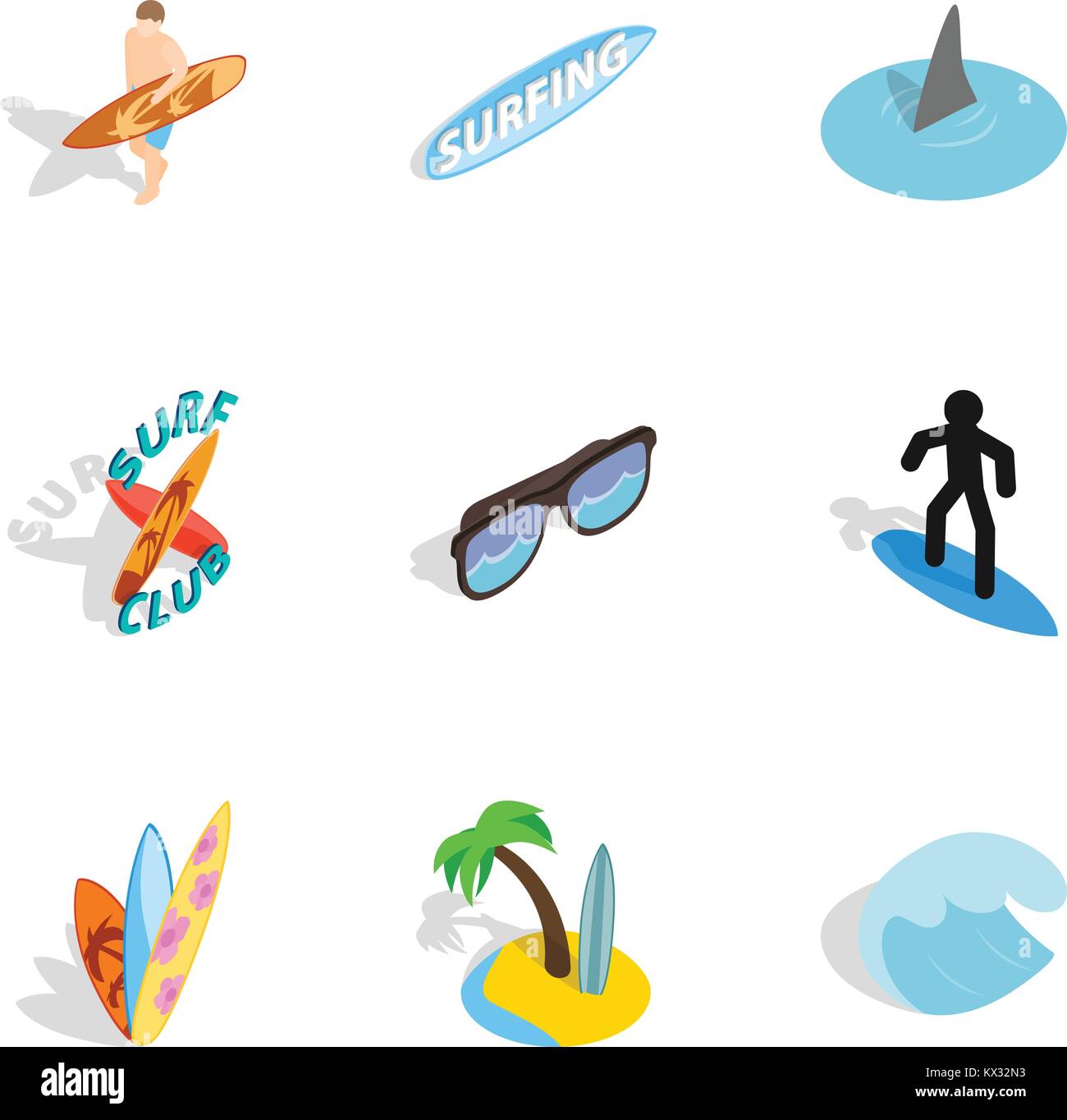 Éléments Surf icons set, style 3D isométrique Illustration de Vecteur