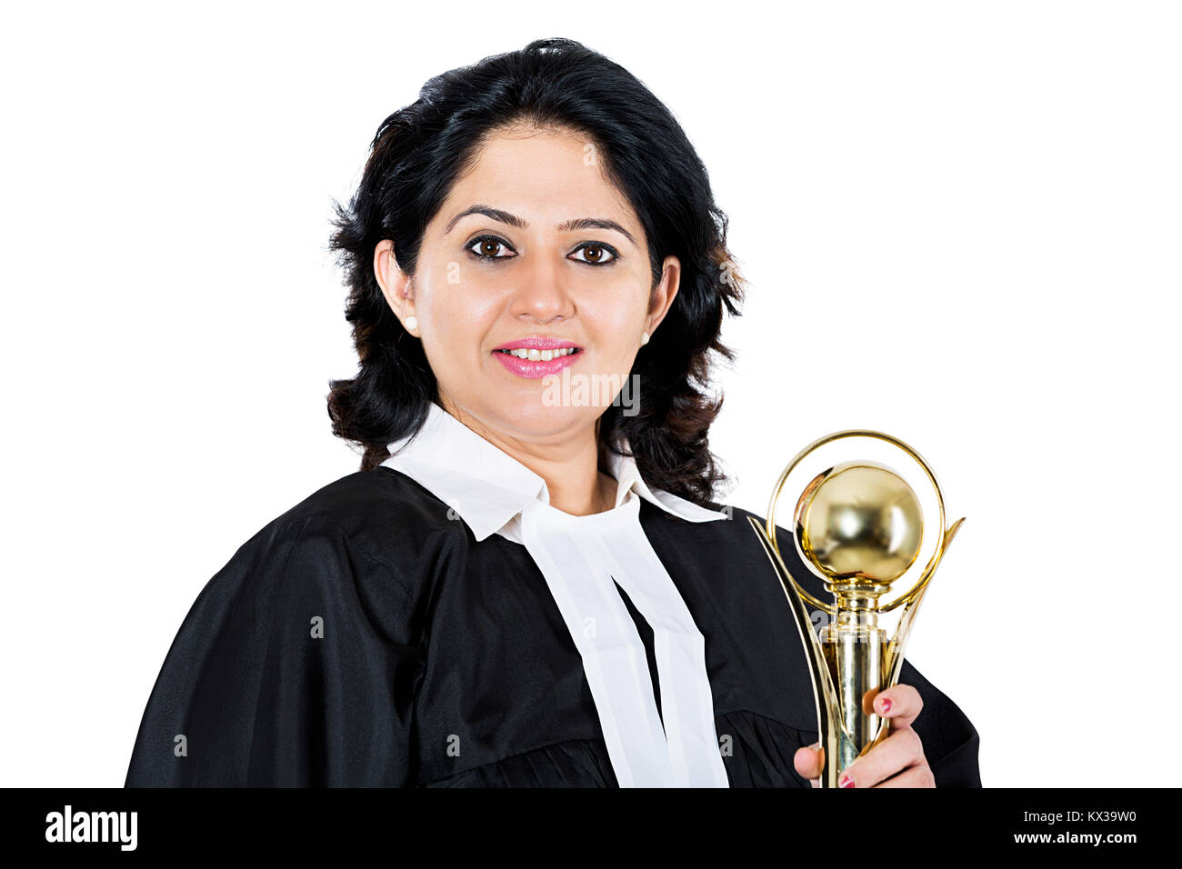 Avocat indien montrant Dame trophée Victoire Succès Banque D'Images