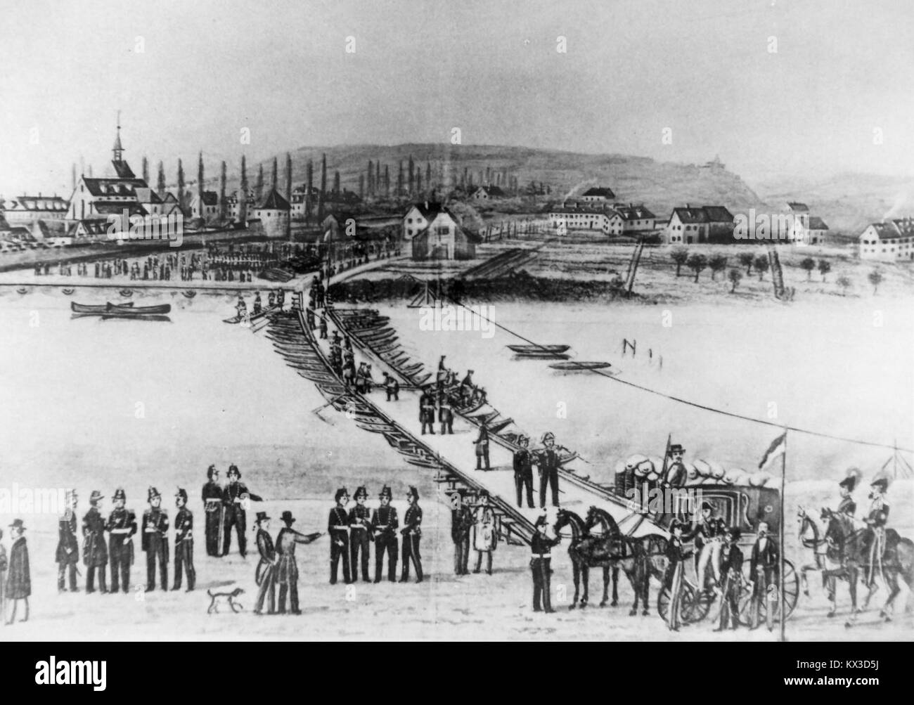 Pont Dufour à Bâle, Suisse, achevé en 1857, un pont historique enjambant le Rhin. Banque D'Images