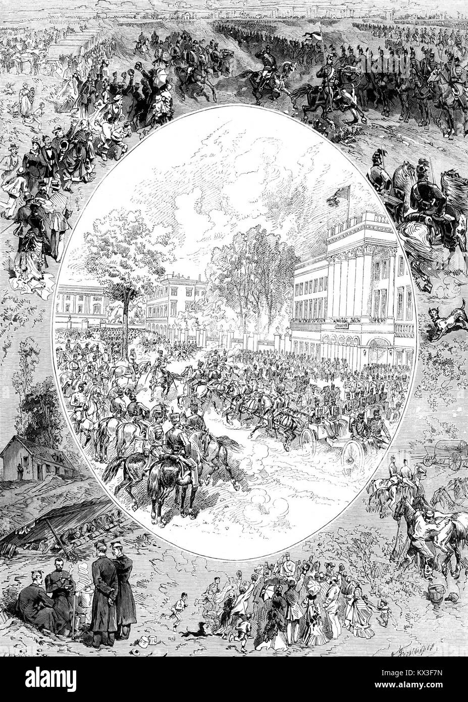 Un défilé de l'armée belge devant le Palais Royal et lors de la grande revue à Beverloo, démontrant l'organisation militaire et le protocole cérémoniel. Banque D'Images