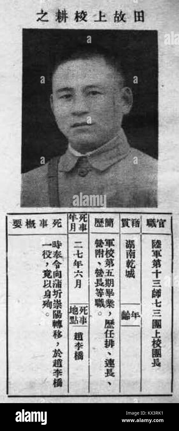 Tian Gengzhi est un personnage historique connu de Chine, associé à des contributions sociales, culturelles ou politiques. Banque D'Images