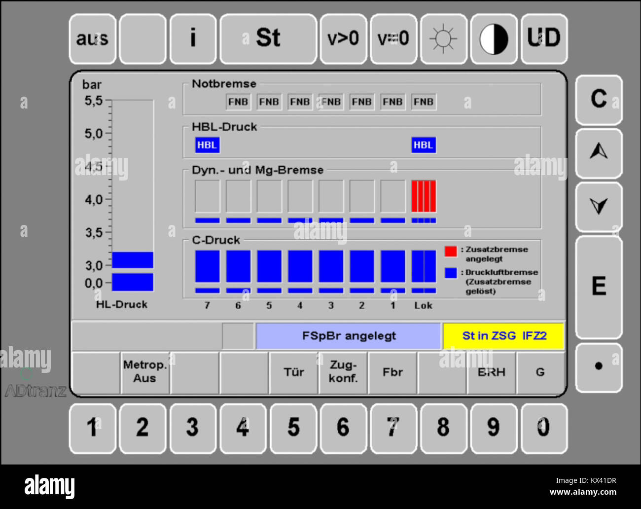 Un affichage technique démontrant le système de freinage de la cabine de commande du train métropolitain, utilisé pour la formation des ingénieurs et du personnel opérationnel. Banque D'Images